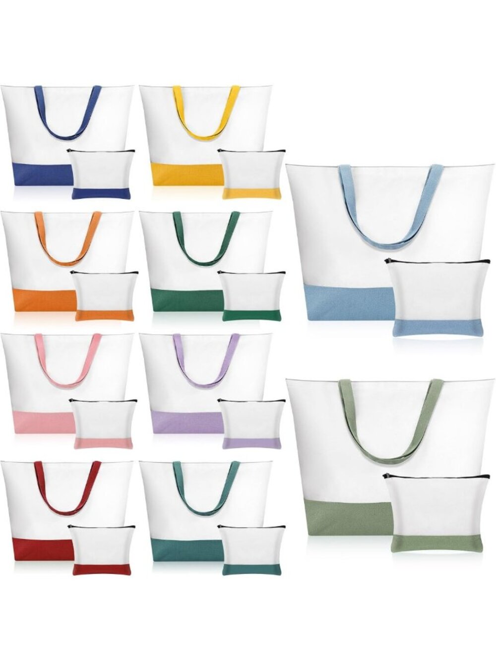 Colorful Canvas Tote & Makeup Bags Set, 20 Pcs Rainbow Essentials for Travel